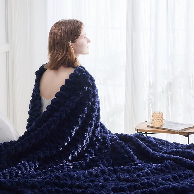 NEWCOSPLAY Super Soft King Blanket Dark Navy Premium Silky Flannel Fleece 3D Clouds Stylish Jacquard Lightweight Bed Blanket All Season Use 350GSM (Dark Navy, King(90"x110"))-Ruum Studio Home