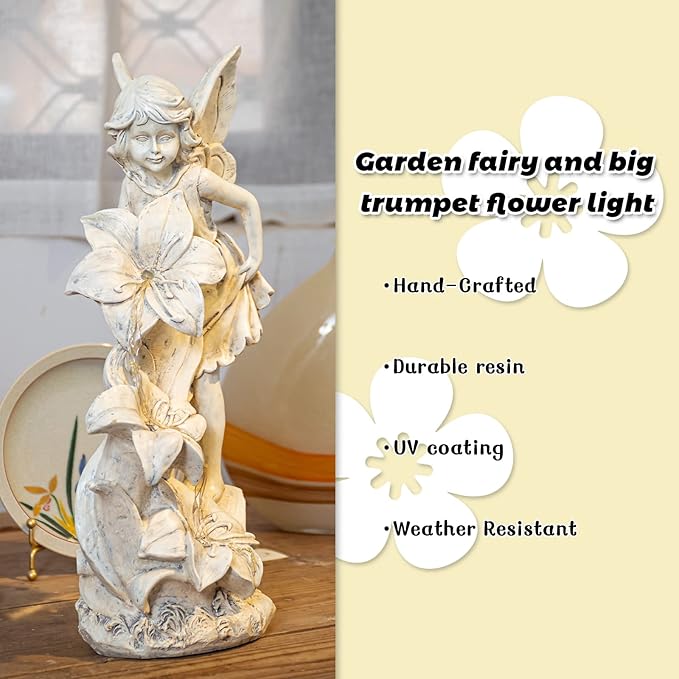 Angel Garden Statue Outdoor, Solar Powered Resin Garden Sculptures Fairy Angel Statues Waterproof LED Lights Yard Art Decorations for Outside Patio Lawn Ornament Gardening Gifts-Ruum Studio Home