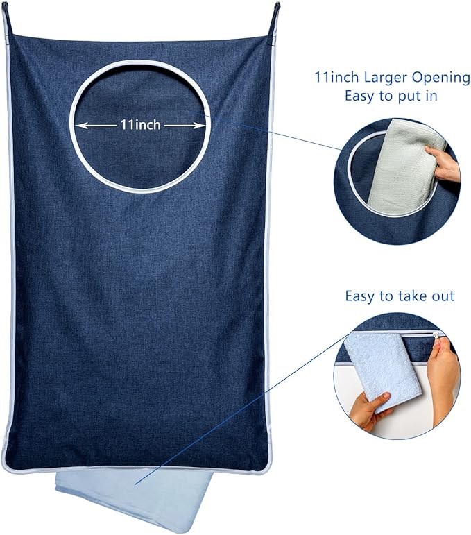 KEEPJOY XL Hanging Laundry Hamper Bag, Hanging Hamper with 2 Strong Hooks for Dirty clothes Door Hanging Laundry bag Large Size 36X22 inch (Blue-1Pack)-Ruum Studio Home