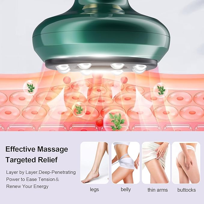 Electric Handheld Cellulite Massager with 12 Suction Modes, Lymphatic Drainage Massager, Cellulite Remover Tool for Legs, Belly, Thighs, Arms, Butt- Christmas,Gifts for Her Women (Green)-Ruum Studio Home