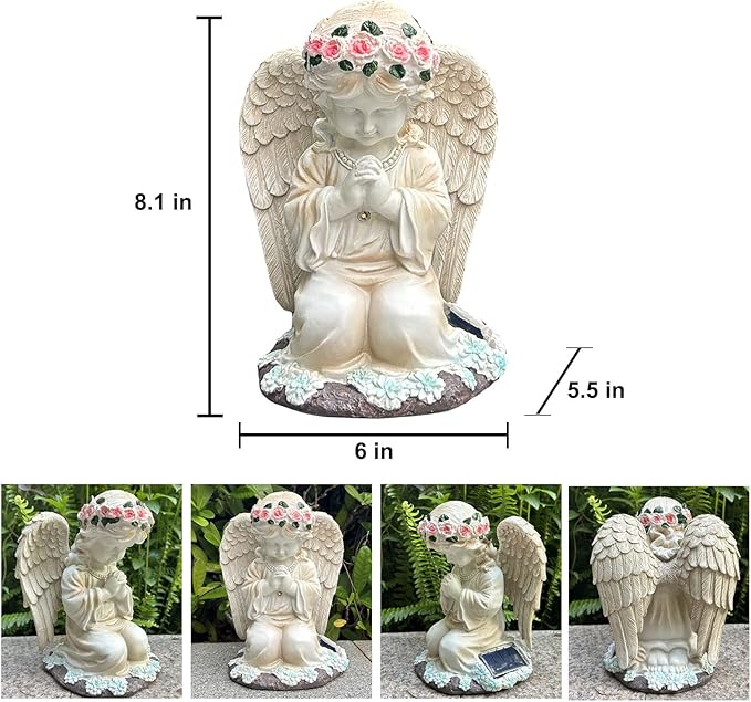 YODY Solar Garden Statues Outdoor Decor- Yard Decorations for Patio, Balcony, Backyard, Lawn Ornaments - Angel Figurines with LED Light- Unique Birthday House Warming Gifts for Women, Mom, Grandma-Ruum Studio Home