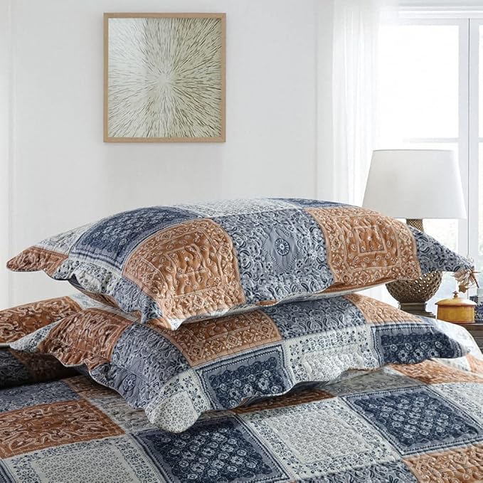 NEWLAKE Quilt Bedspread Sets-Color Block Pattern Reversible Coverlet Set,Queen Size-Ruum Studio Home