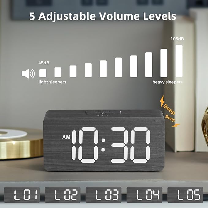 uscce Wooden Digital Alarm Clocks for Bedrooms: Dimmable Dual Alarm Clock with Large Numbers for Bedside Desk - Loud Alarm for Heavy Sleepers with Volume Control - Wood Decor & Gifts-Ruum Studio Home