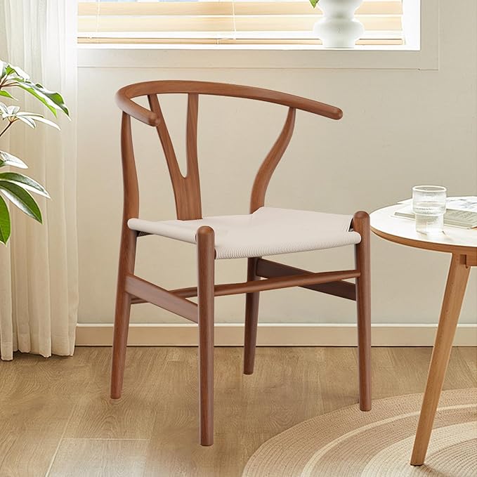 Tomile Solid Wood Wishbone Chair Y Chair Mid-Century Armrest Dining Chair, Hemp Seat (Ash Walnut Color, Pack of 2)-Ruum Studio Home