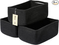 Small Storage Baskets for Organizing | Closet Organizer Bins | Shelf Toy Basket | Woven Rope Baskets | Cube Decorative Box | Shallow Basket | 13x8.5x5.1” | 3 Packs Black-Ruum Studio Home