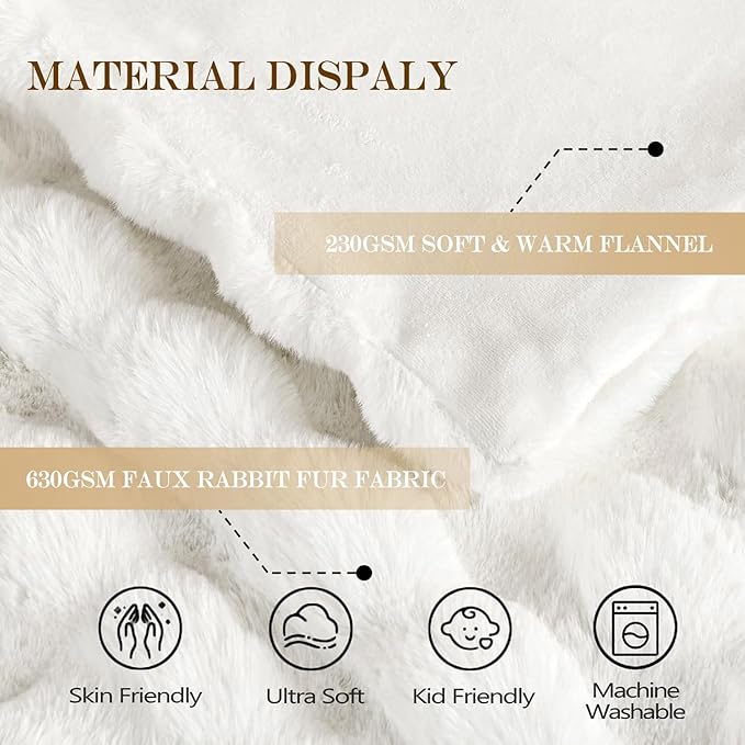 Latepis White Faux Fur King Blanket Cozy Bubble Blanket Soft Fuzzy Thick Living Room Blanket for Bed Sofa Bedroom Plush Fluffy Warm Blanket for All Seasons Luxury Throw Blanket 90x108 Inch, 860gsm-Ruum Studio Home