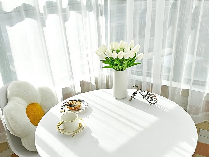 Mandy's Artificial Tulips 20 Stems Pure White PU Faux Flowers for Wedding Home Decor 13.5 Inch-Ruum Studio Home