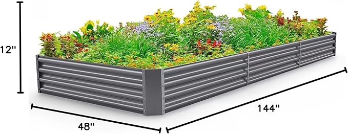Land Guard 12×4×1ft Galvanized Raised Garden Bed Kit for Vegetables, Galvanized Super Large Metal Planter Raised Garden Boxes Outdoor(359 Gallon Capacity（Grey）…-Ruum Studio Home