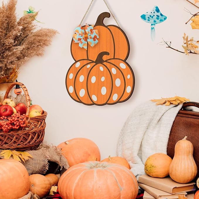 COLOR VALLEY ART Wooden Pumpkin Door Sign, Fall Decor Wall Art, 8.7x11.8 inches, Rustic Thanksgiving Decorations for Porch-Ruum Studio Home