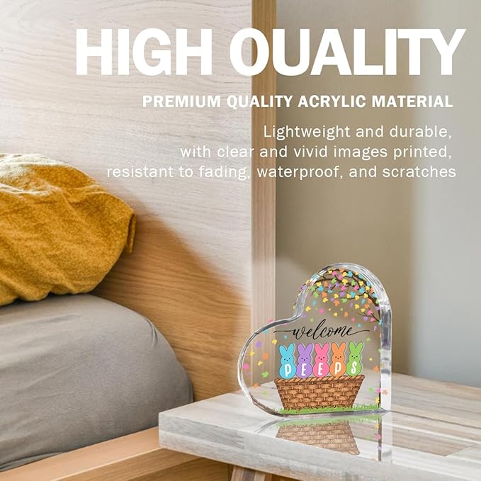 Funny Easter Bunny Decor Desk Decor Acrylic Heart Sign Easter Decorations Easter Gift Acrylic Heart Plaque Box Sign for Home Farmhouse Kitchen Bathroom Shelf Table Decoration-Ruum Studio Home