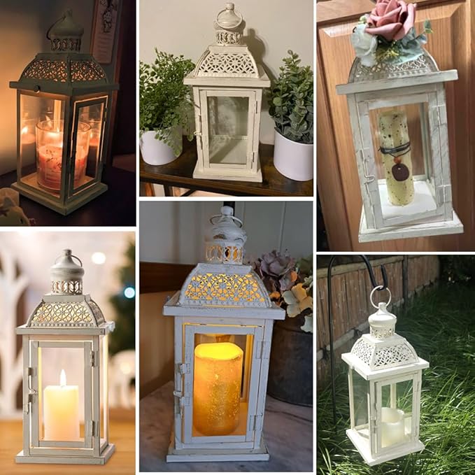 NEEDOMO 14.4" Lanterns Decorations Indoor, Hanging Candle Lantern Outdoor, Vintage Large Lantern Decor with Clear Glass, Metal Candle Holder for Home, Table, Patio, Rustic Farmhouse Wedding, Christmas-Ruum Studio Home