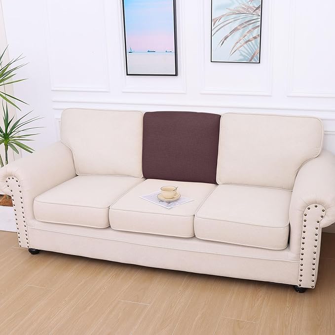 hyha Waterproof Couch Cushion Covers for Pets, Non Slip Sofa Cover for Dogs Washable, Soft Thick Stretch Jacquard Fabric, Sofa Slipcovers with Elastic Bottom (1 Piece for Backrest M, Chocolate)-Ruum Studio Home