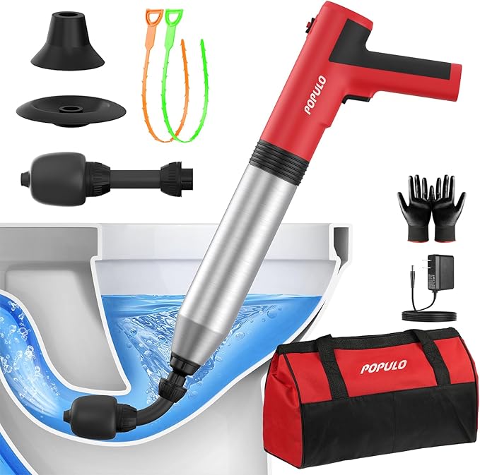 POPULO Electric Toilet Plunger Swift High Pressure Drain Unclogger Plungers for Bathroom, Floors, Shower Heavy Duty Versatile Home Toilet Clog Remover-Ruum Studio Home