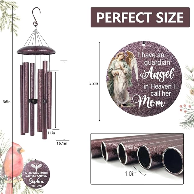 ASTARIN 36" Large Deep Tone Personalized Sympathy Wind Chimes, Memorial Wind Chime for Loss of Mother Father Loved One, Angel Bereavement Gifts Decor Outdoor Patio Garden Graveyard-Ruum Studio Home
