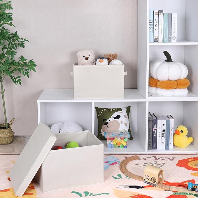 WUIKE Closet Storage Bin with Lids, Decorative Fabric Storage Bins for Clothes, Collapsible Storage Boxes for Home and Closet Organization, Beige, Extra Large, 3-Pack-Ruum Studio Home