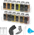 PMMASTO Adhesive Acrylic Spice Rack Organizer with 12 Empty Square Spice Jars, 238 Spice Labels with Chalk Marker and Funnel Complete Set for Kitchen Cabinet/Pantry Door (Clear - 2 Pack)-Ruum Studio Home