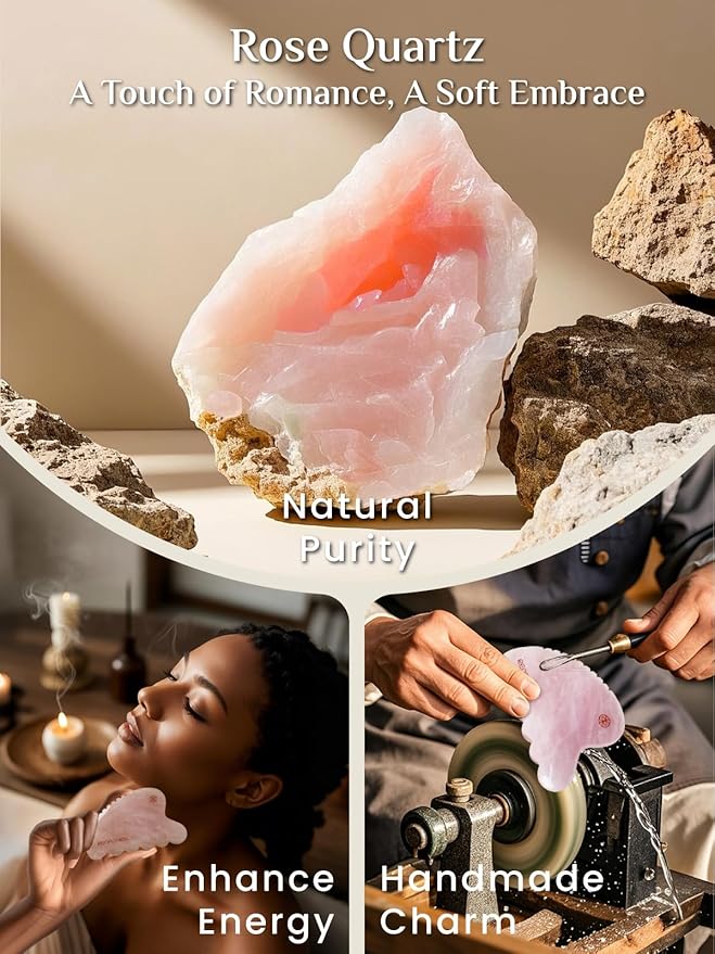Rena Chris Body Gua Sha Tools, Natural Rose Quartz Jade GuaSha Tool, Manual Massage Sticks for Jawline Sculpting and Puffiness Reducing, Whole Body Skin Care Massager (Pink)-Ruum Studio Home