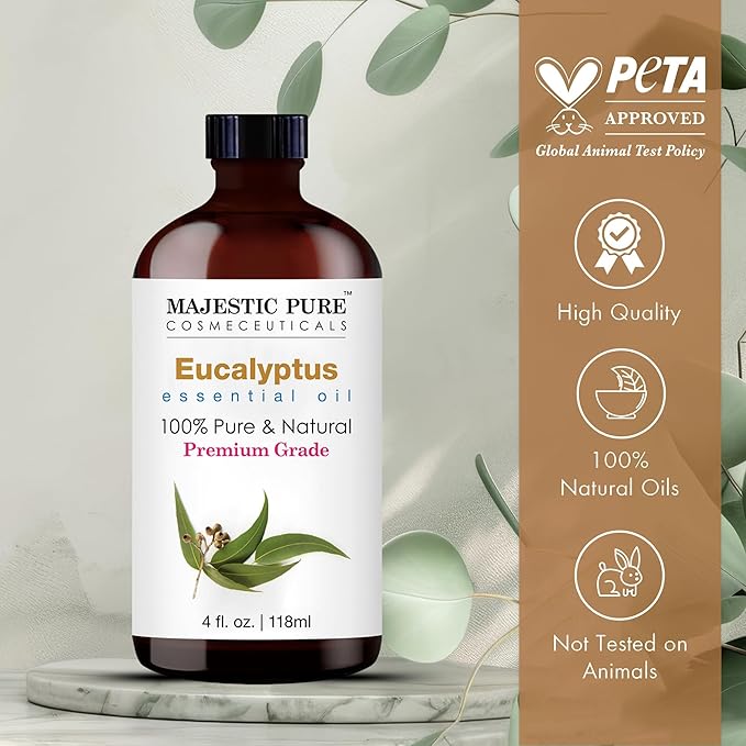 Majestic Pure Eucalyptus Essential Oil with Glass Dropper - Huge 4 Fl Oz - 100% Pure and Natural Eucalyptus Oil - Premium Grade Essential Oils for Diffuser, Aromatherapy, Soap and Candle Making-Ruum Studio Home