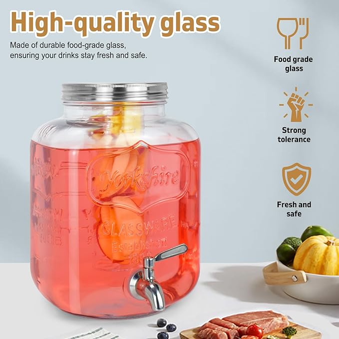 DD&HAPP Gallon Glass Drink Dispensers For Parties 2PACK.1.5Gallon Beverage Dispenser,Glass Drink Dispenser With Stand And Stainless Steel Spigot 100% Leakproof.Lemonade Dispenser With Ice Cylinder.-Ruum Studio Home