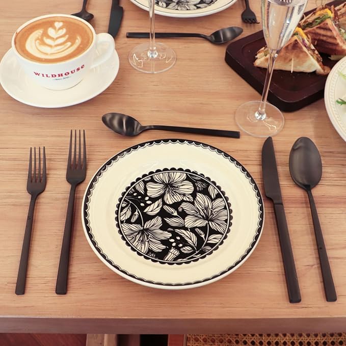 Stainless Steel Flatware Set Hand Forged 18/10 Silverware Set Matte Black Cutlery Set with Cuboid Handle Matte Finished 40 Pieces Home Event Use Wedding Housewarming Gift Service for 8-Ruum Studio Home