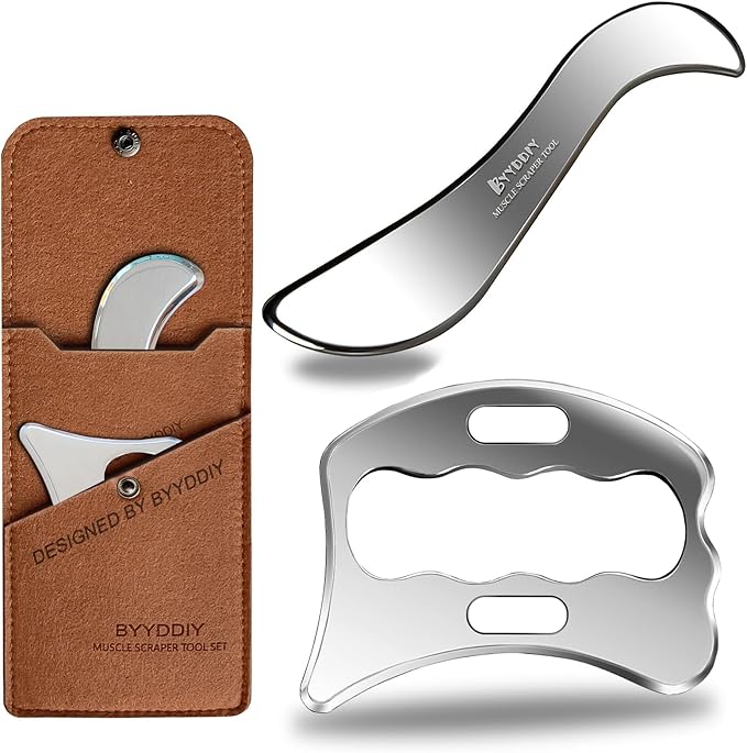 BYYDDIY SD 2 in 1 Stainless Steel GuaSha Muscle Scraper Tools Set,Scar Tissue Tool,Physical Therapy Tools,Muscle Scraping Tool,Massage Scraper,IASTM Tools,Soft Tissue Massage Tool (SD2)-Ruum Studio Home