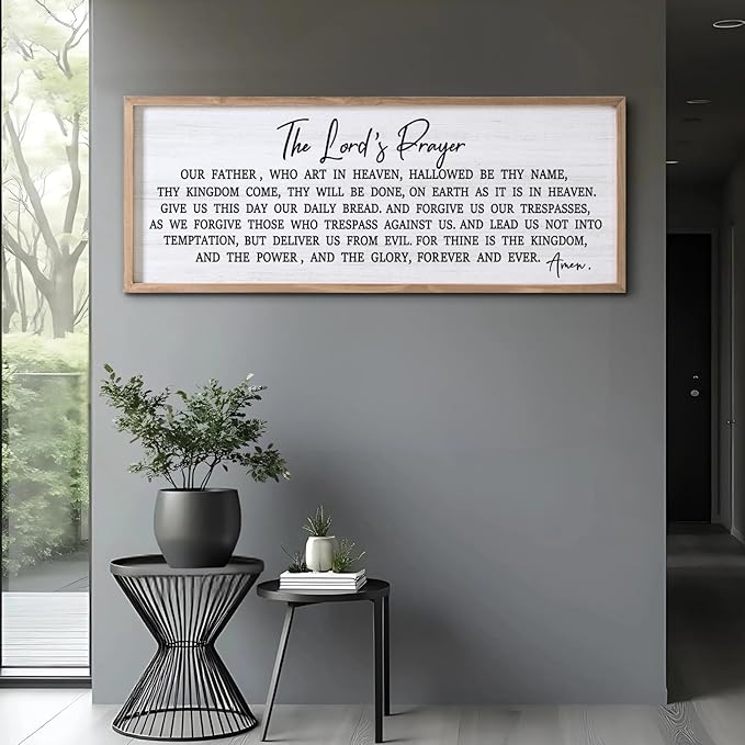 Our Father Prayer Bible Verse Framed Wall Art, 40''×15'' Rustic Religious Christian Lords Prayer Sign for God Jesus Christ Prayer, Horizontal Holy Inspirational Catholic Scripture Decor-Ruum Studio Home