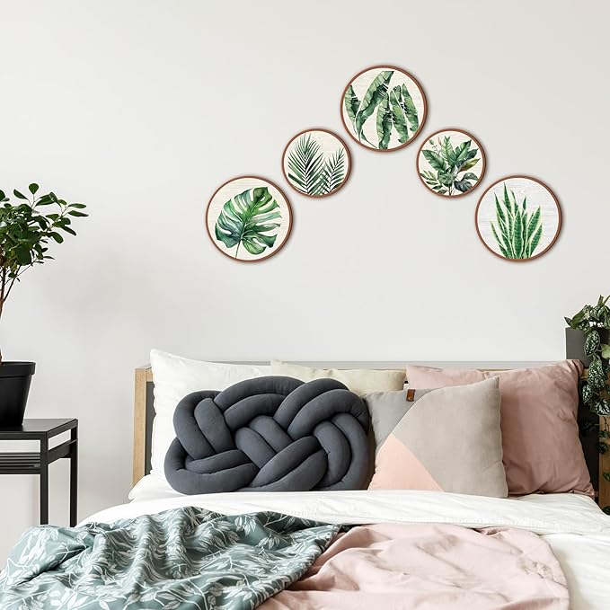 Qunclay 5 Pcs Wall Art Decor Wooden Living Room Wall Decor Bohemian Hanging Farmhouse Geometric 10'' and 8'' Aesthetic Wood Minimalist Posters for Bedroom(Leaves)-Ruum Studio Home