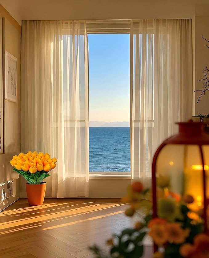 15 Heads Artificial Flowers PU Real Touch Tulip Bouquets Orange Tulips Faux Tulips Latex Fake Flower Bouquet for Spring Wedding Home Décor Centerpiece Arrangements-Ruum Studio Home