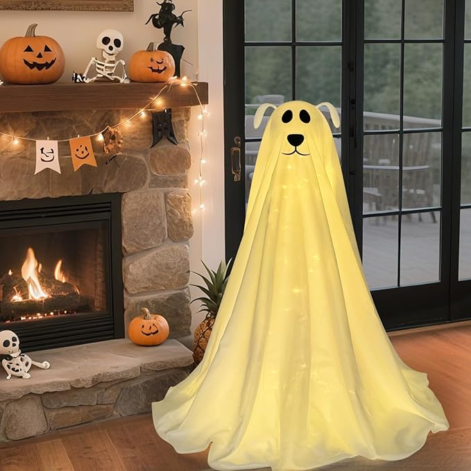 DAZONGE Halloween Decorations, Light-Up Freestanding Spooky Ghost Dog with Remote String Lights Battery Operated, Halloween Ghost Dog for Front Door Porch Yard Lawn Home Party-Ruum Studio Home