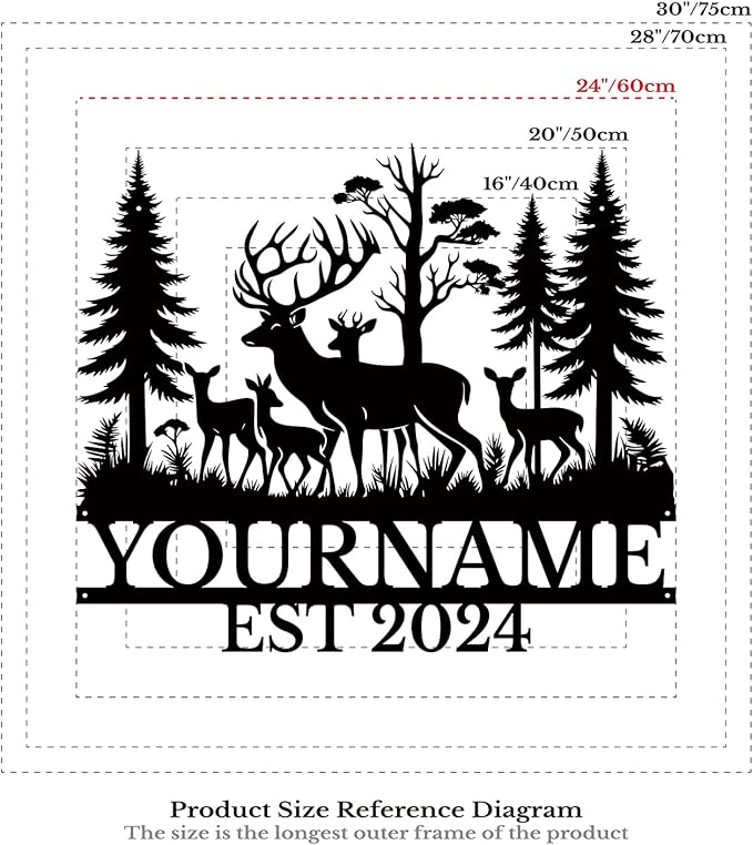Personalized Deer Forest Name metal Signs,Custom Shed Metal Wall Decor,Black Deer Metal Wall Art Decor,Deer Home Metal Signs Plaques,Outdoor wall Decorative Signage (Style E)-Ruum Studio Home