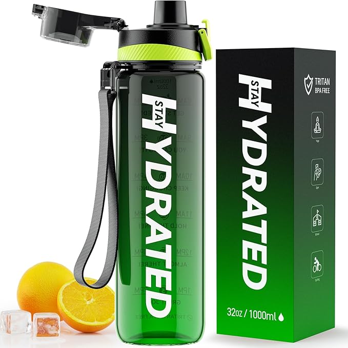 Water Bottle, 32 oz Motivational Water Bottles with Time Marker-Tritan & BPA Free, Sports Water Bottle with Time to Drink & Strap, Wide Mouth, Leakproof -Gift for Christmas Gym Fitness & Outdoor-Ruum Studio Home