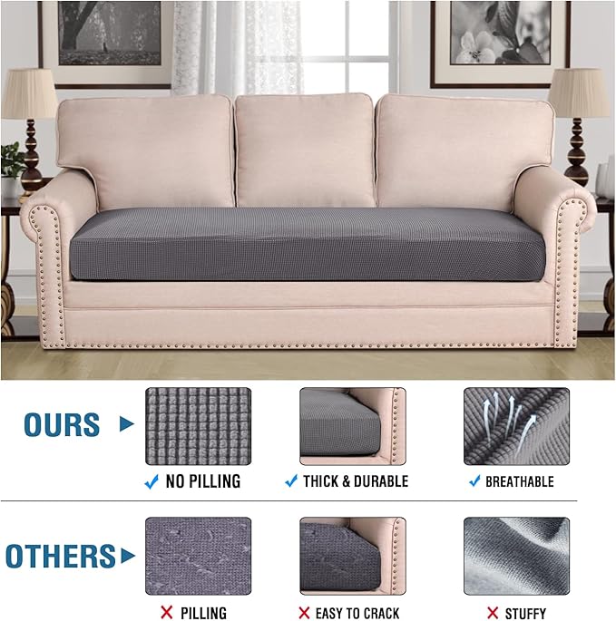 H.VERSAILTEX Super Stretch Individual Seat Cushion Covers Sofa Covers Couch Cushion Covers Slipcover Sets Thick Jacquard Textured Twill Fabric (1 Piece Sofa Cushion Cover, Grey)-Ruum Studio Home
