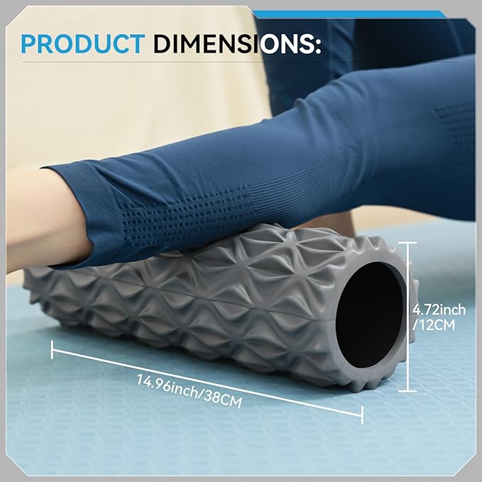 Foam Roller - 15 inch Deep Tissue Massager for Muscle Massage, Myofascial Trigger Point Release, Exercise, Yoga, Pilates & Stretching(Gray)-Ruum Studio Home