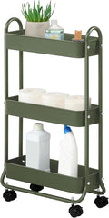 SunnyPoint Slim Rolling Storage Cart, 3 Tier Bathroom Storage Organizer Bathroom, Laundry Utility Cart (Army)-Ruum Studio Home