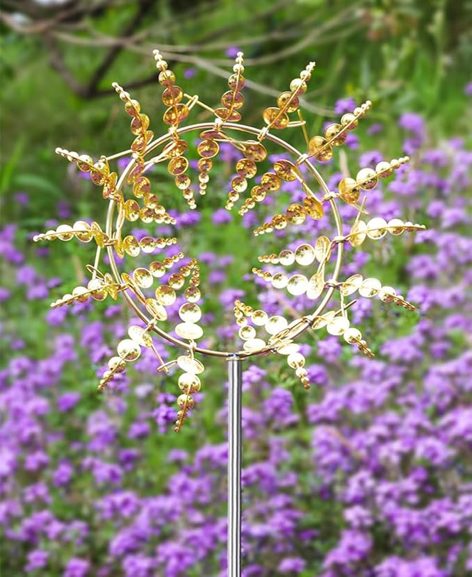 Unique and Magical Metal Windmill, 2Pcs Wind Spinners, 3D Wind Powered Kinetic Sculpture, Stainless Steel Wind Spinners, Wind Mill for Yard and Garden (2PCS-Golden)-Ruum Studio Home