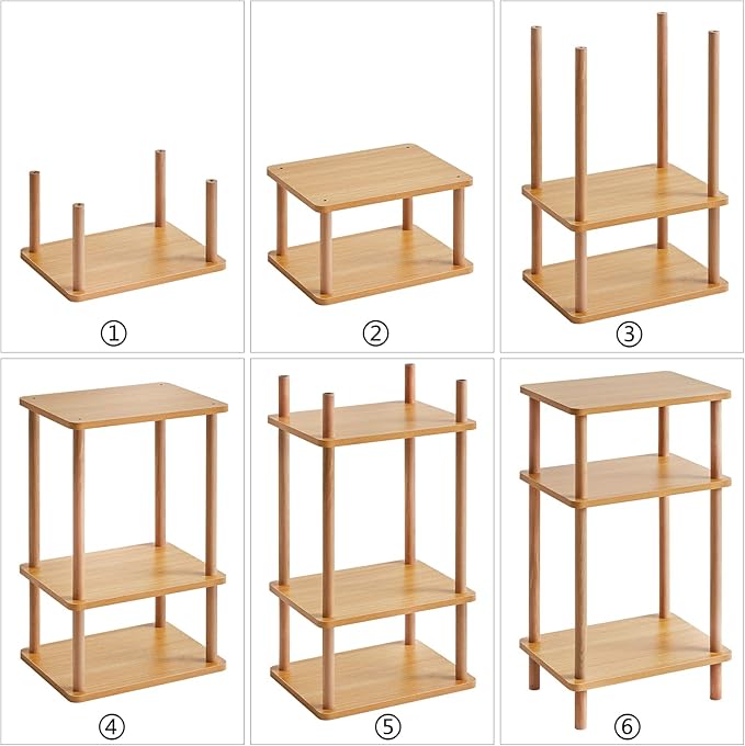IBUYKE 3-Tier Side Table, Solid Wood Tall End Table with Storage Shelves, Nightstand Bedside Table for Living Room Bedroom Office, No-Tool Assembly, Natural UWST003N-Ruum Studio Home