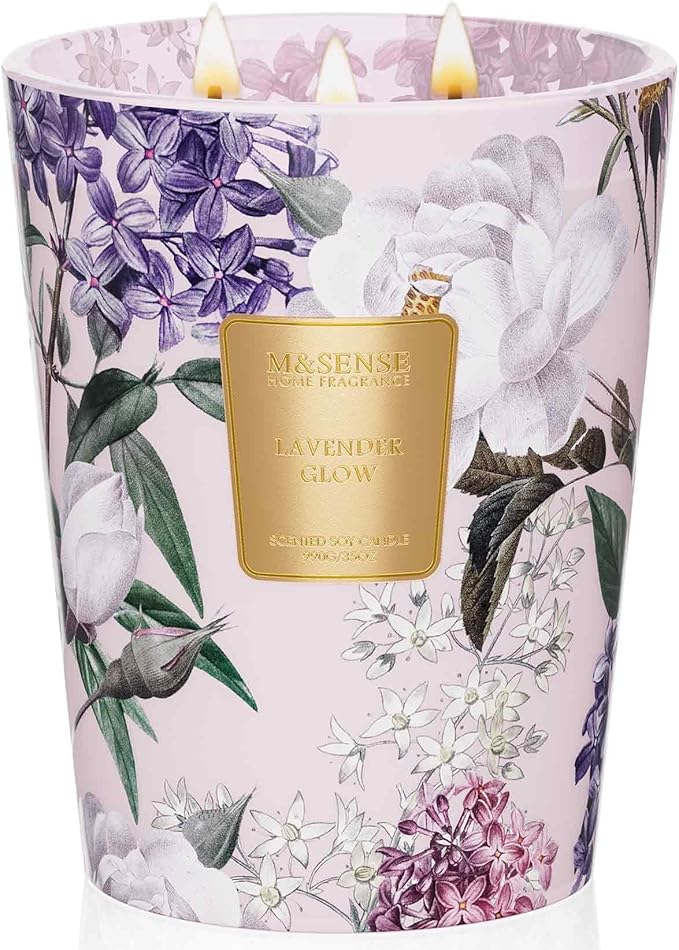 M&SENSE Extra Large Lavender Soy Candles for Home Scented 35oz 150 Hour Long Lasting Slow Burning, 3-Wick Natural Aromatherapy Candle Highly Scented Home Fragrance Gift for Women Men-Ruum Studio Home