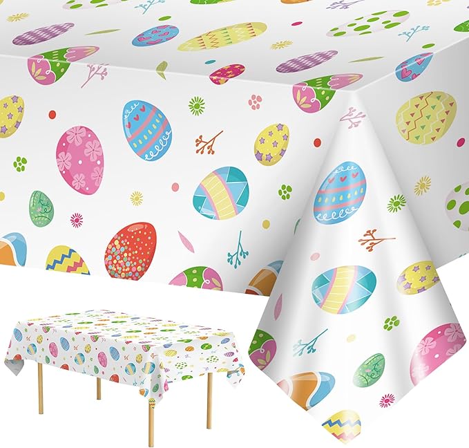 2 Pack Easter Tablecloth - Colorful Easter Eggs Table Cloth, Plastic Disposable Rectangle Spring Easters Egg Table Cover for Easters Tables Decorations and Party Supplies Decor Favors, 108 x 54 Inch-Ruum Studio Home