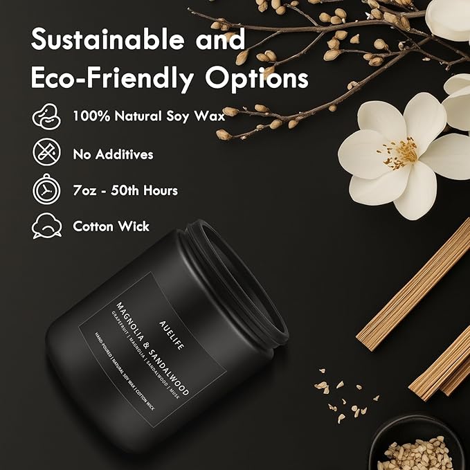Magnolia & Sandalwood Candle | Masculine Candle - Candles for Men, Soy Candles for Home Scented, Manly Scented Decor for Home - Gifts for Men, 7oz Black Jar, Long Lasting-Ruum Studio Home
