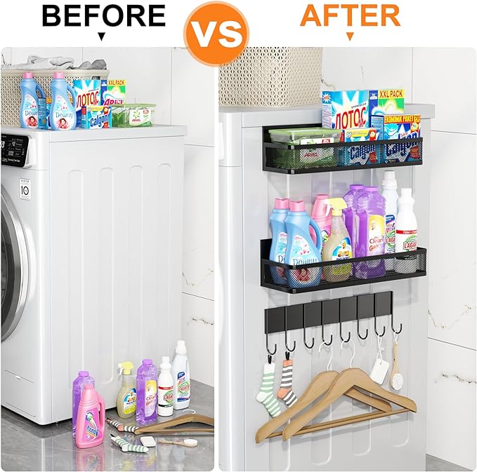 Magnetic Spice Rack for Refrigerator, 3 Pack Magnetic Shelf, Moveable Fridge Organizer with 8-Hook Rack, Seasoning Organizer for Kitchen-Ruum Studio Home