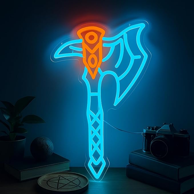 Axe Neon Sign for Wall Decor – USB Powered LED Axe Light with Dimmer, Viking Wall Art Accent for Man Cave, Gaming Room Decor, Gift for Men-Ruum Studio Home