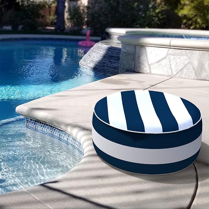 LVTXIII Inflatable Stool Ottoman Footrest with Handle, All Weather Foot Rest, Indoor or Outdoor Use for Home Patio Garden and Camping, D21 x H9, Cabana Navy-Ruum Studio Home