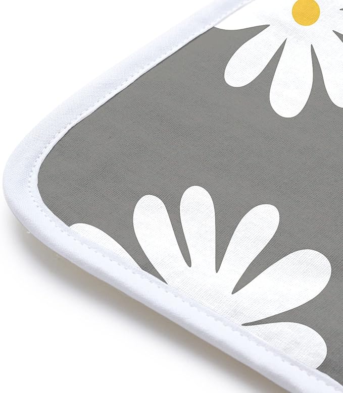 Encasa Homes Ironing Mat/Pad (Small 28"x20") with 3mm Padding & Silicone Iron Rest for Steam Pressing on Tabletop or Bed - Heat Resistant, Portable, Quilting & Travel Blanket - Daisy Grey-Ruum Studio Home