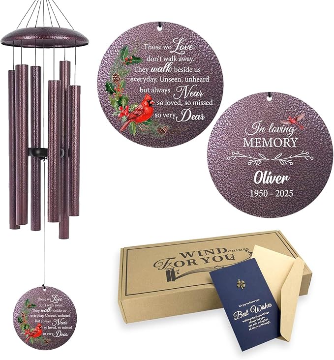 ASTARIN Personalized Cardinal Wind Chime Memorial, Customized Sympathy Wind Chimes for Loss of Loved One, in Memory of Loved Ones Lost, Bereavement Gifts Windchimes Outdoor-Ruum Studio Home