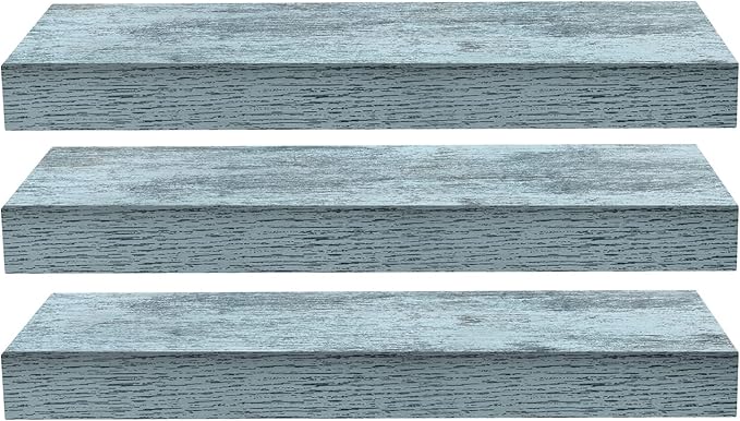 Sorbus Floating Shelves - 3 Pack 16 Inch Rustic Blue Wall Shelves for Bedroom, Kitchen, Living Room, Bathroom Shelves, Home Decor, Office - Floating Shelf for Trophies, Books, Frames, Toilet Paper-Ruum Studio Home