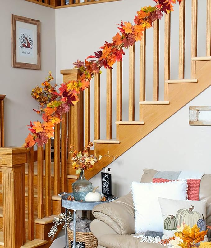 DearHouse 2 Pack Fall Garland Maple Leaf, 5.9Ft/Piece Hanging Vine Garland Artificial Autumn Foliage Garland Thanksgiving Decor for Home Wedding Fireplace Party Christmas (Brown)-Ruum Studio Home