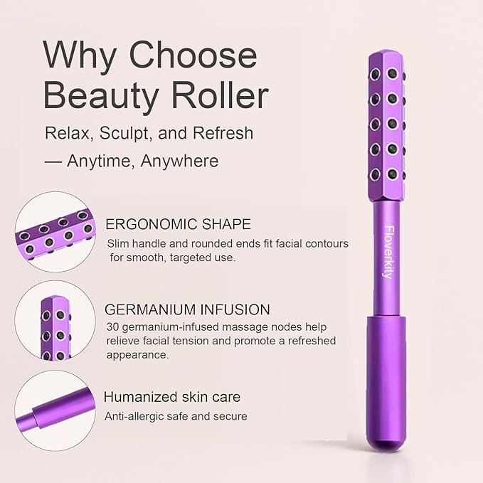 Beauty Sculptor Roller – 30 Germanium Massage Nodes for Facial Massager & Glow | Compact Beauty Tool for Lifting and Skin Care,Facial Roller (Purple, 1 PCS)-Ruum Studio Home