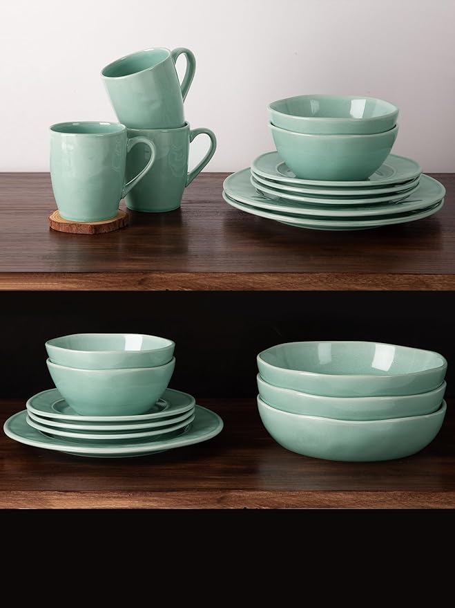 famiware Aurora Coffee Mugs, 14oz Mug Set of 4, Stoneware Mug, Cups for Kitchen, Cappuccino, Latte, Reactive Glaze, Microwave Safe, Scractch-resistant, Mint Green-Ruum Studio Home