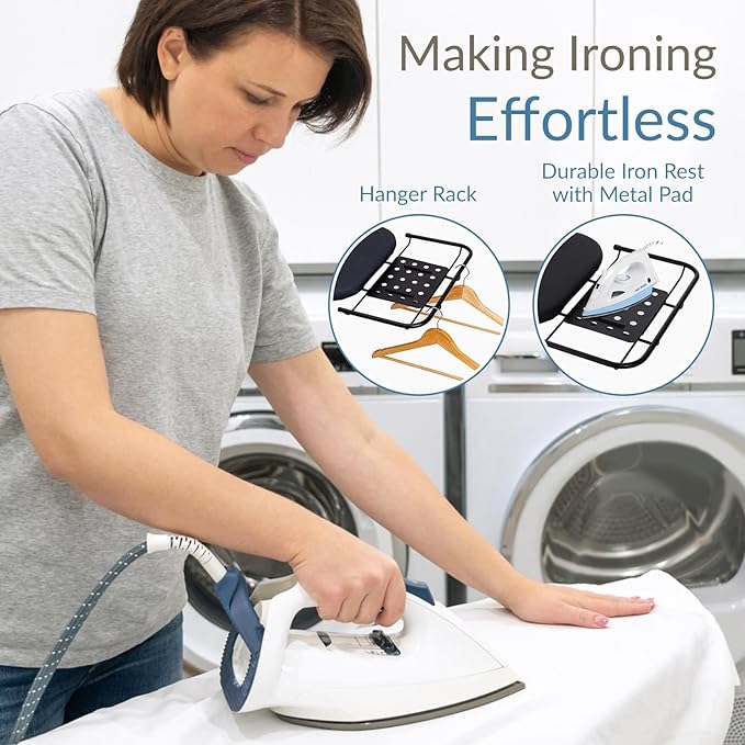 Ironing Board 48" x 15" with Retractable Iron Rest, RAINHOL Heavy Duty Full Size Iron Board, Sturdy Wide Frame with Thick Padding Cover, Height-Adjustable, Black-Ruum Studio Home