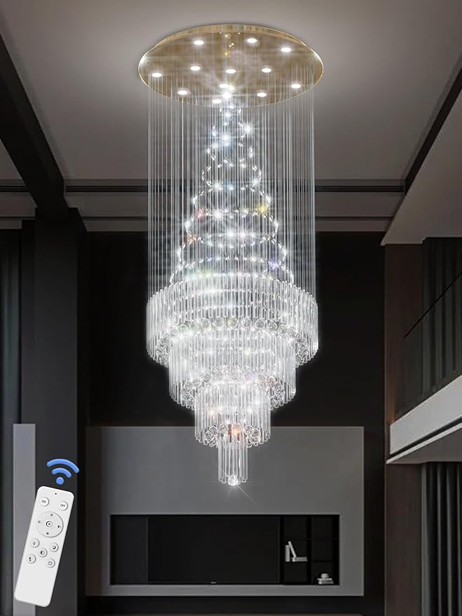 D32 x H79'' Modern Crystal Raindrop Gold Chandelier Lighting for Entrance, Stairs, Doorway, Crystal Ornament Chandelier Can be Used on Slopin-Ruum Studio Home